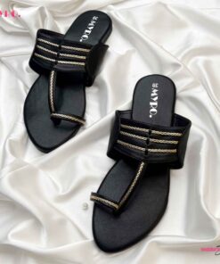 Myro Black Golden Braided Chappal